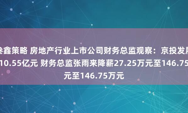 叁鑫策略 房地产行业上市公司财务总监观察：京投发展亏损10.55亿元 财务总监张雨来降薪27.25万元至146.75万元